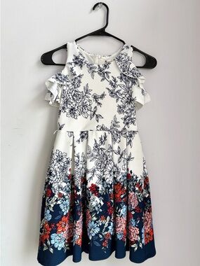 Knitworks White, Navy & Red Floral Fit-and-Flare Dress
